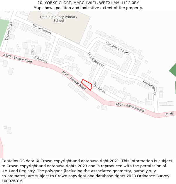 10, YORKE CLOSE, MARCHWIEL, WREXHAM, LL13 0RY: Location map and indicative extent of plot