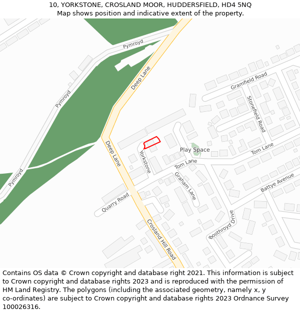 10, YORKSTONE, CROSLAND MOOR, HUDDERSFIELD, HD4 5NQ: Location map and indicative extent of plot