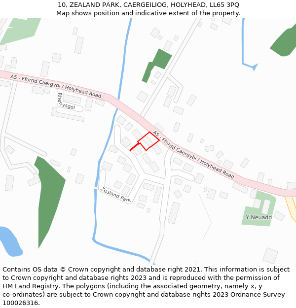 10, ZEALAND PARK, CAERGEILIOG, HOLYHEAD, LL65 3PQ: Location map and indicative extent of plot