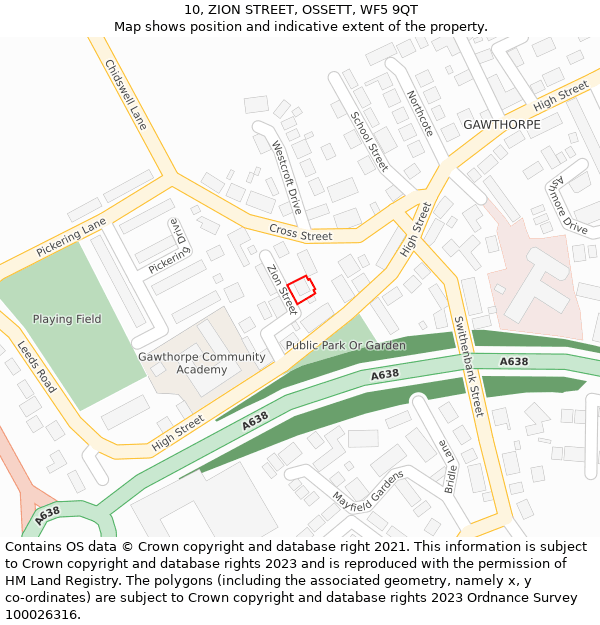 10, ZION STREET, OSSETT, WF5 9QT: Location map and indicative extent of plot
