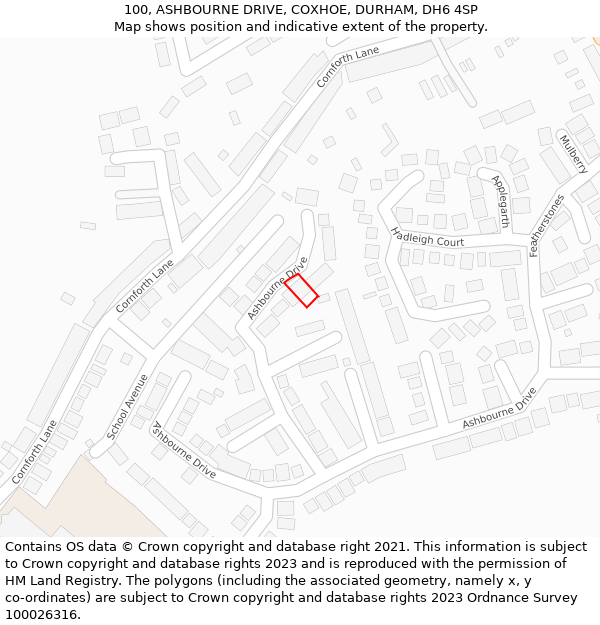 100, ASHBOURNE DRIVE, COXHOE, DURHAM, DH6 4SP: Location map and indicative extent of plot