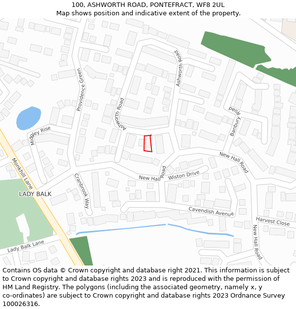 100, ASHWORTH ROAD, PONTEFRACT, WF8 2UL: Location map and indicative extent of plot