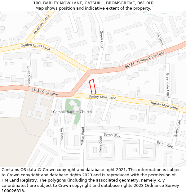 100, BARLEY MOW LANE, CATSHILL, BROMSGROVE, B61 0LP: Location map and indicative extent of plot