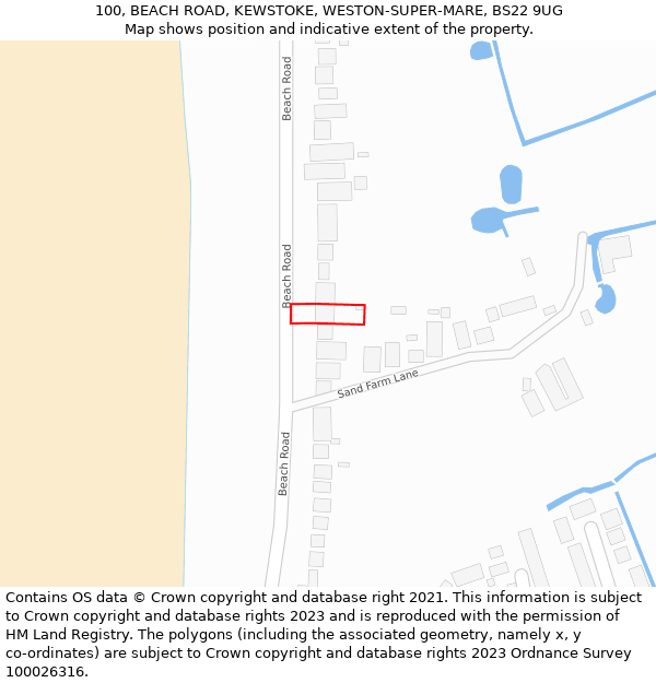 100, BEACH ROAD, KEWSTOKE, WESTON-SUPER-MARE, BS22 9UG: Location map and indicative extent of plot