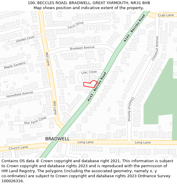 100, BECCLES ROAD, BRADWELL, GREAT YARMOUTH, NR31 8HB: Location map and indicative extent of plot