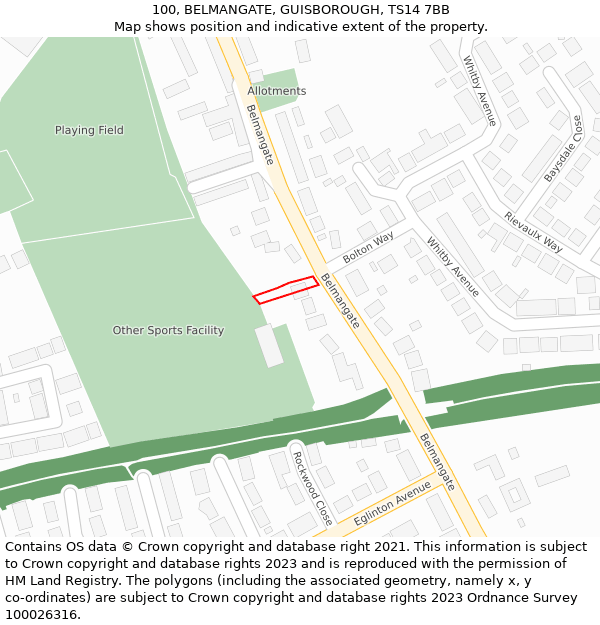 100, BELMANGATE, GUISBOROUGH, TS14 7BB: Location map and indicative extent of plot