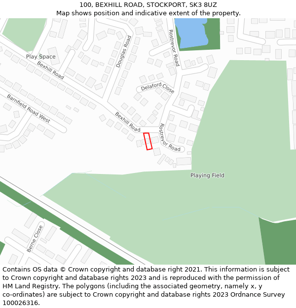 100, BEXHILL ROAD, STOCKPORT, SK3 8UZ: Location map and indicative extent of plot