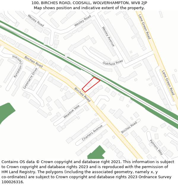 100, BIRCHES ROAD, CODSALL, WOLVERHAMPTON, WV8 2JP: Location map and indicative extent of plot