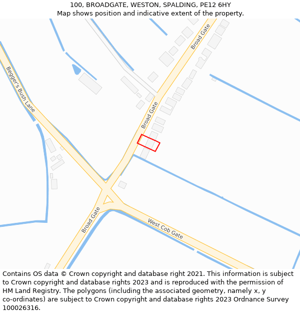 100, BROADGATE, WESTON, SPALDING, PE12 6HY: Location map and indicative extent of plot