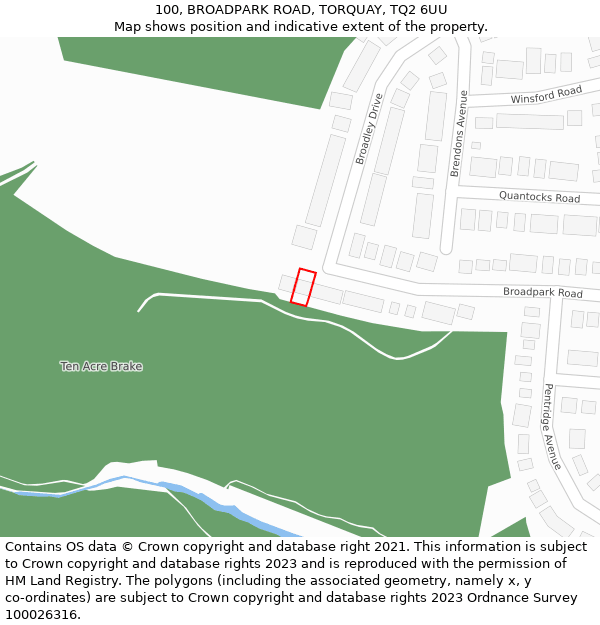 100, BROADPARK ROAD, TORQUAY, TQ2 6UU: Location map and indicative extent of plot