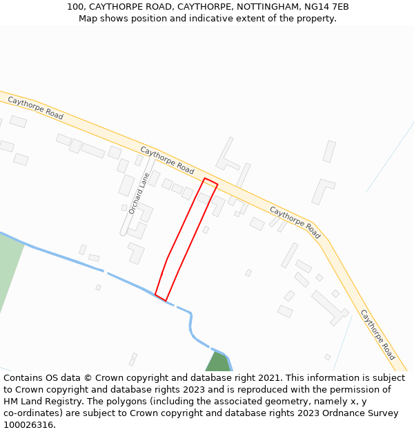 100, CAYTHORPE ROAD, CAYTHORPE, NOTTINGHAM, NG14 7EB: Location map and indicative extent of plot