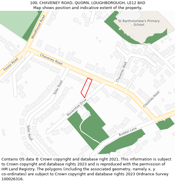 100, CHAVENEY ROAD, QUORN, LOUGHBOROUGH, LE12 8AD: Location map and indicative extent of plot