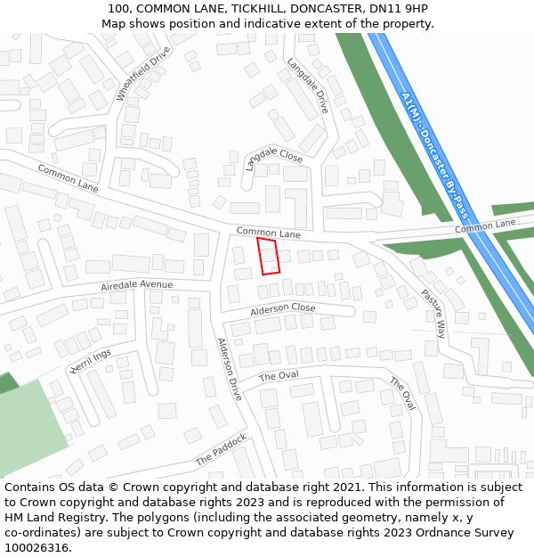 100, COMMON LANE, TICKHILL, DONCASTER, DN11 9HP: Location map and indicative extent of plot