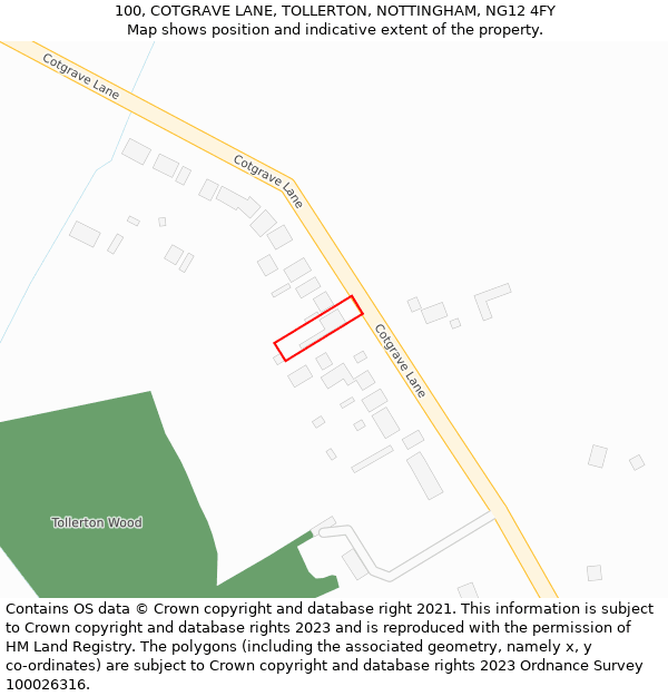100, COTGRAVE LANE, TOLLERTON, NOTTINGHAM, NG12 4FY: Location map and indicative extent of plot