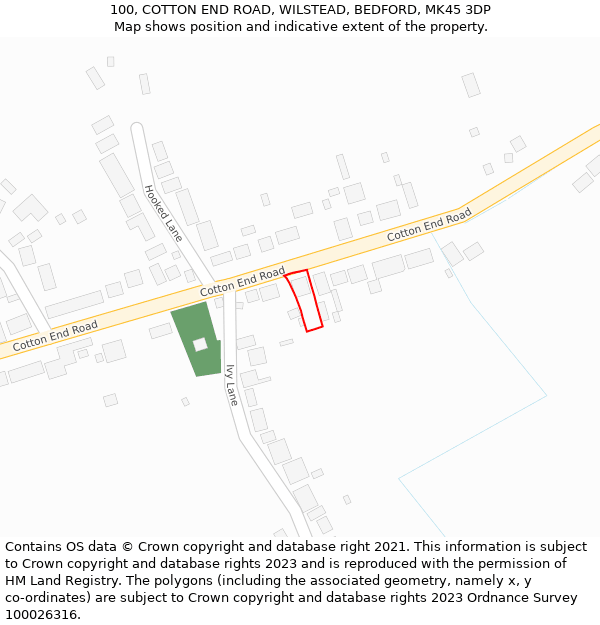 100, COTTON END ROAD, WILSTEAD, BEDFORD, MK45 3DP: Location map and indicative extent of plot