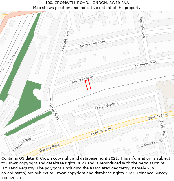 100, CROMWELL ROAD, LONDON, SW19 8NA: Location map and indicative extent of plot