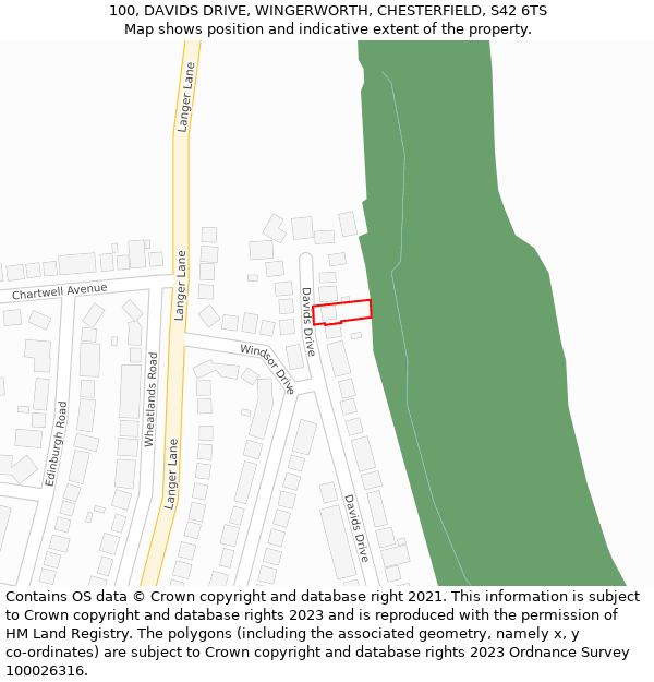 100, DAVIDS DRIVE, WINGERWORTH, CHESTERFIELD, S42 6TS: Location map and indicative extent of plot