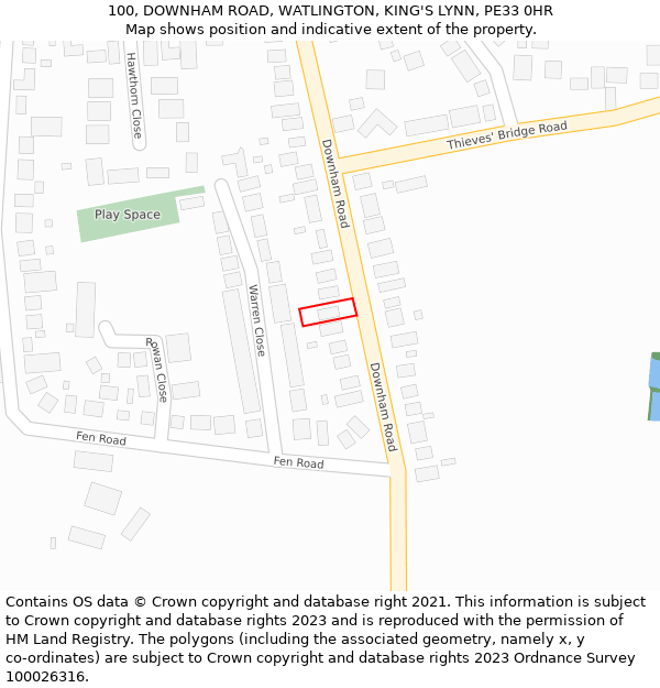 100, DOWNHAM ROAD, WATLINGTON, KING'S LYNN, PE33 0HR: Location map and indicative extent of plot