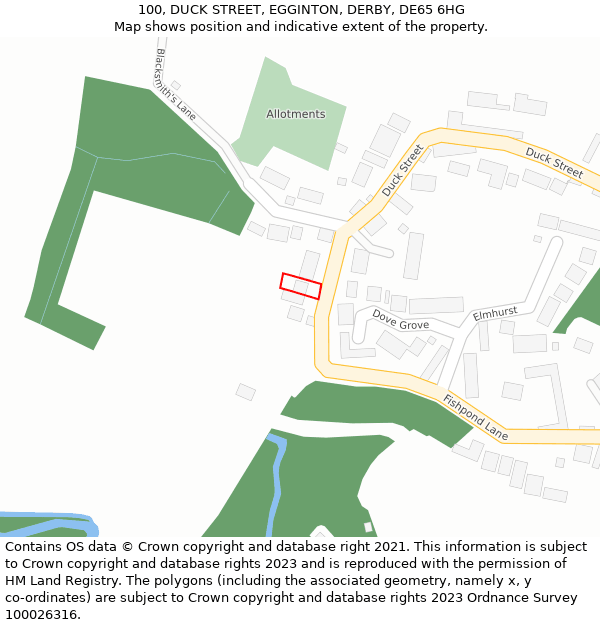 100, DUCK STREET, EGGINTON, DERBY, DE65 6HG: Location map and indicative extent of plot