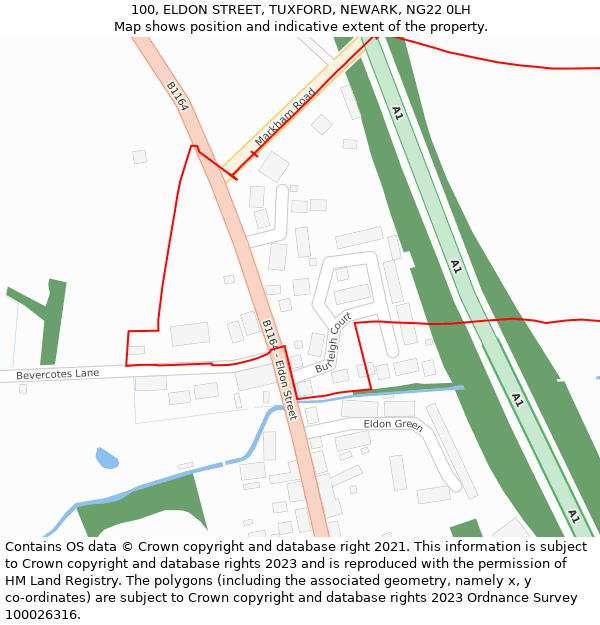 100, ELDON STREET, TUXFORD, NEWARK, NG22 0LH: Location map and indicative extent of plot