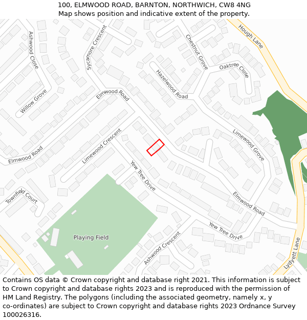 100, ELMWOOD ROAD, BARNTON, NORTHWICH, CW8 4NG: Location map and indicative extent of plot