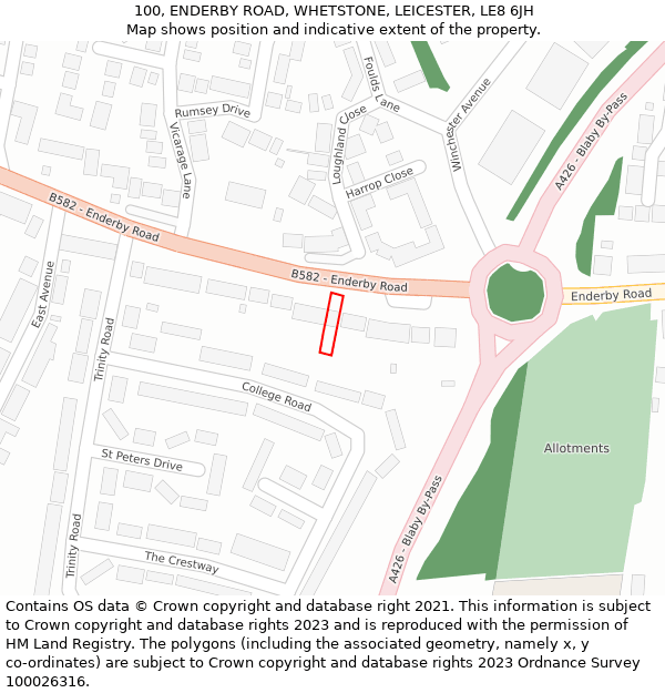 100, ENDERBY ROAD, WHETSTONE, LEICESTER, LE8 6JH: Location map and indicative extent of plot
