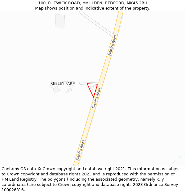 100, FLITWICK ROAD, MAULDEN, BEDFORD, MK45 2BH: Location map and indicative extent of plot