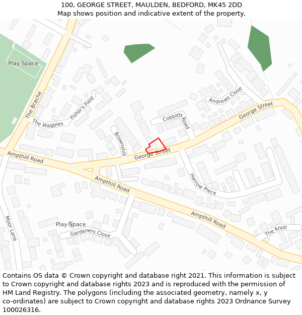 100, GEORGE STREET, MAULDEN, BEDFORD, MK45 2DD: Location map and indicative extent of plot