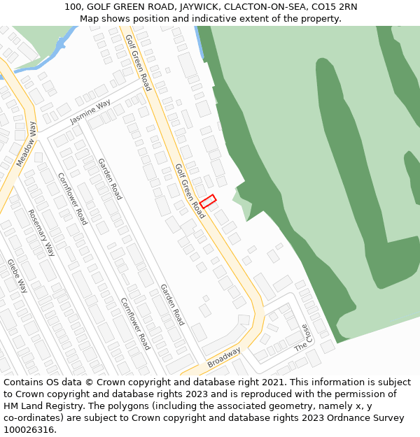 100, GOLF GREEN ROAD, JAYWICK, CLACTON-ON-SEA, CO15 2RN: Location map and indicative extent of plot