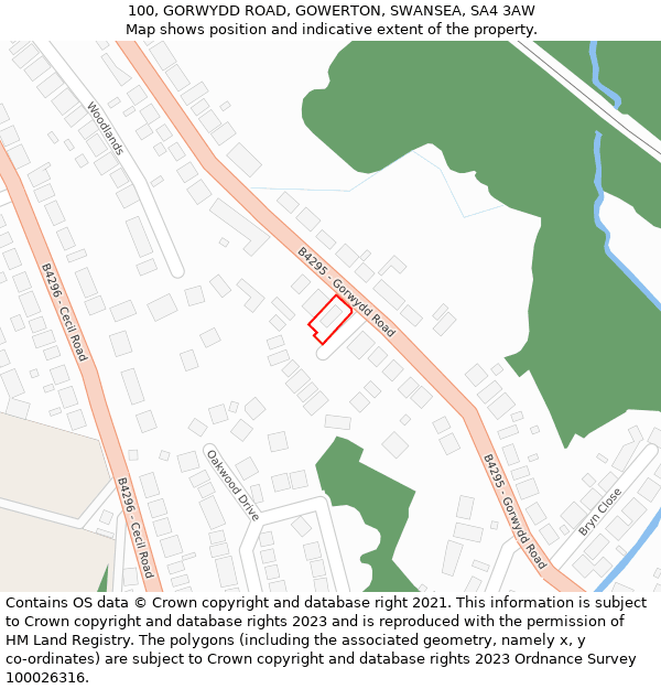 100, GORWYDD ROAD, GOWERTON, SWANSEA, SA4 3AW: Location map and indicative extent of plot