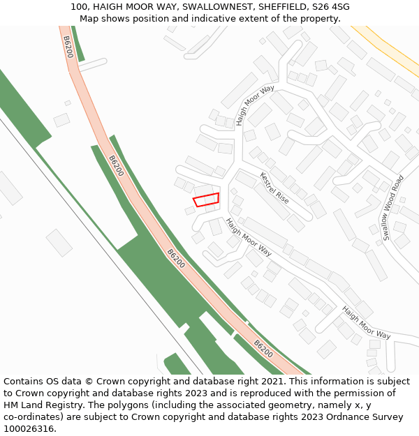 100, HAIGH MOOR WAY, SWALLOWNEST, SHEFFIELD, S26 4SG: Location map and indicative extent of plot