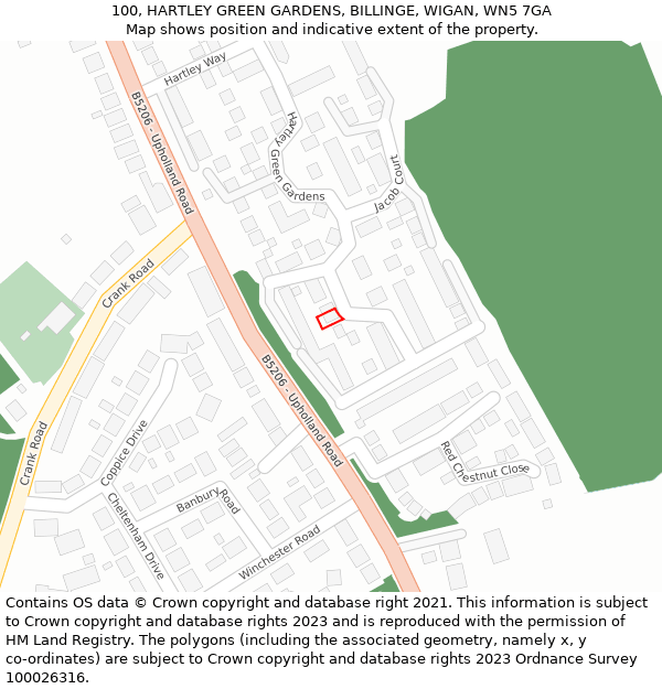 100, HARTLEY GREEN GARDENS, BILLINGE, WIGAN, WN5 7GA: Location map and indicative extent of plot