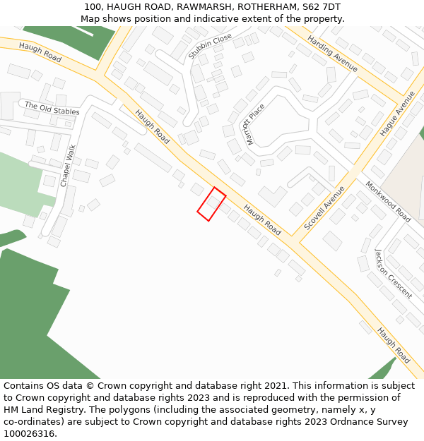 100, HAUGH ROAD, RAWMARSH, ROTHERHAM, S62 7DT: Location map and indicative extent of plot