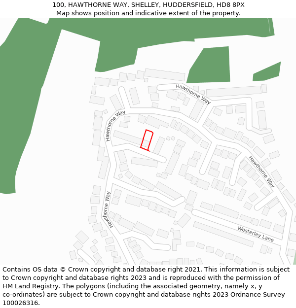 100, HAWTHORNE WAY, SHELLEY, HUDDERSFIELD, HD8 8PX: Location map and indicative extent of plot