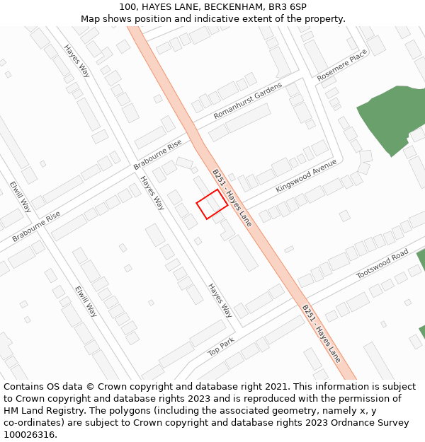 100, HAYES LANE, BECKENHAM, BR3 6SP: Location map and indicative extent of plot