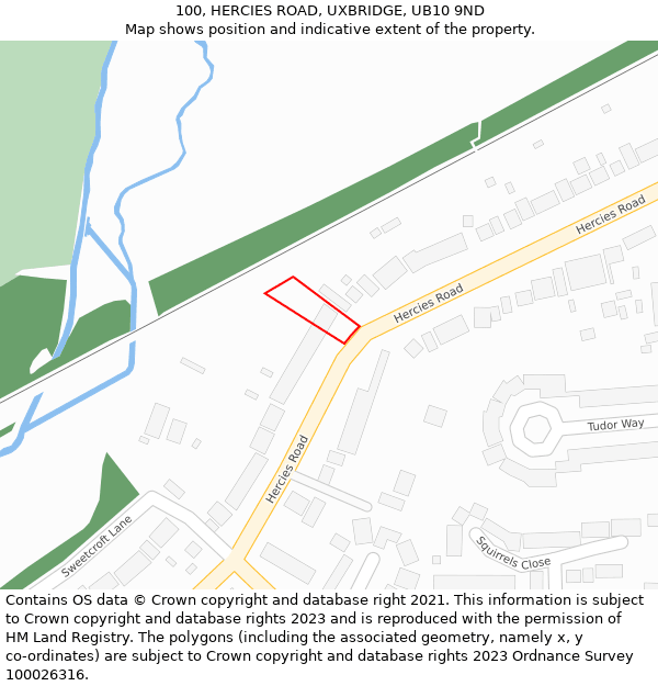 100, HERCIES ROAD, UXBRIDGE, UB10 9ND: Location map and indicative extent of plot