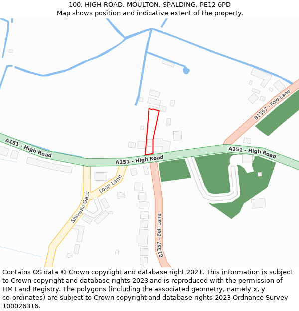 100, HIGH ROAD, MOULTON, SPALDING, PE12 6PD: Location map and indicative extent of plot
