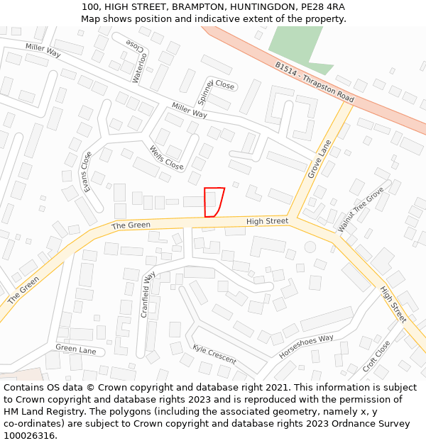 100, HIGH STREET, BRAMPTON, HUNTINGDON, PE28 4RA: Location map and indicative extent of plot