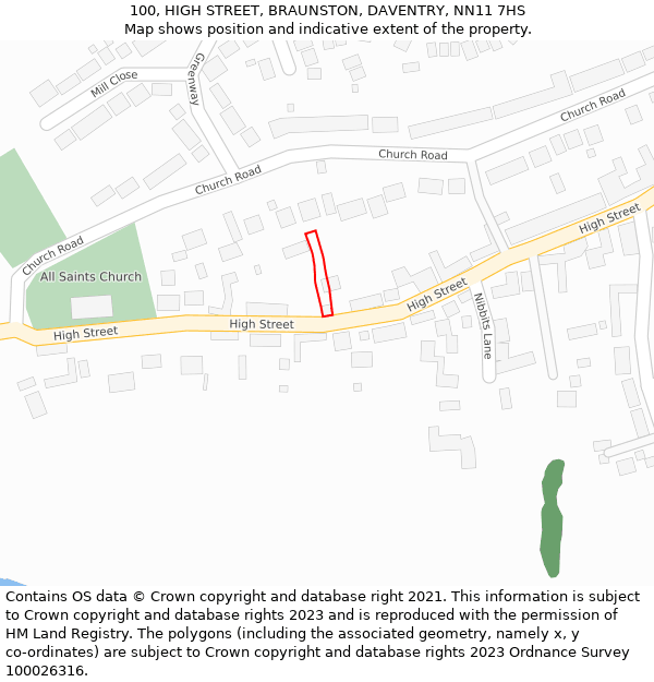 100, HIGH STREET, BRAUNSTON, DAVENTRY, NN11 7HS: Location map and indicative extent of plot