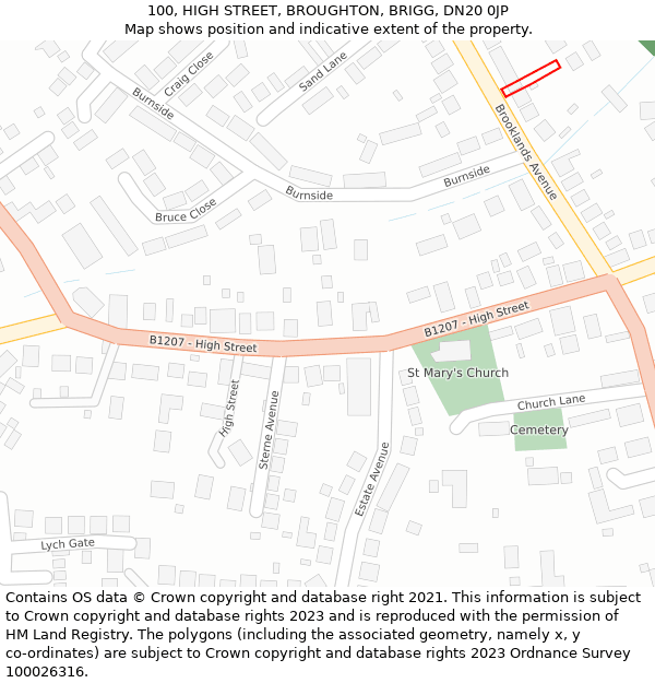 100, HIGH STREET, BROUGHTON, BRIGG, DN20 0JP: Location map and indicative extent of plot