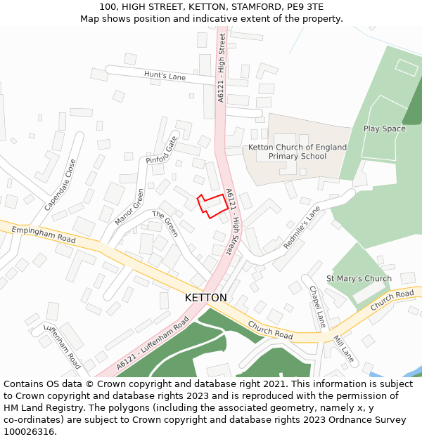 100, HIGH STREET, KETTON, STAMFORD, PE9 3TE: Location map and indicative extent of plot