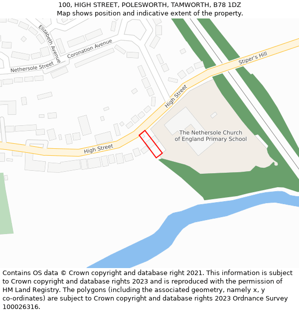 100, HIGH STREET, POLESWORTH, TAMWORTH, B78 1DZ: Location map and indicative extent of plot