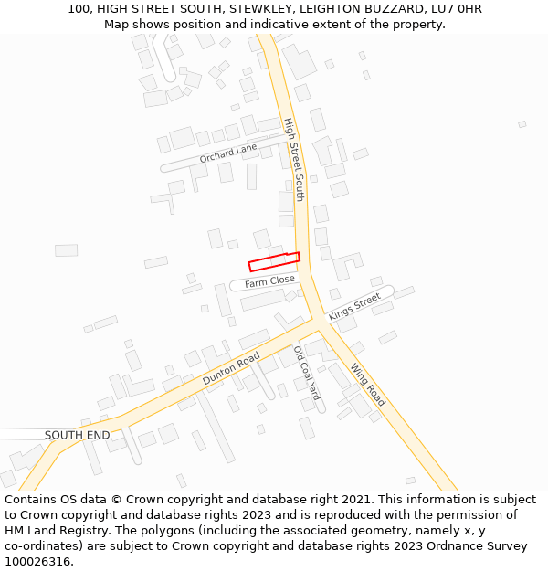 100, HIGH STREET SOUTH, STEWKLEY, LEIGHTON BUZZARD, LU7 0HR: Location map and indicative extent of plot