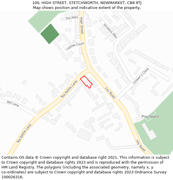 100, HIGH STREET, STETCHWORTH, NEWMARKET, CB8 9TJ: Location map and indicative extent of plot