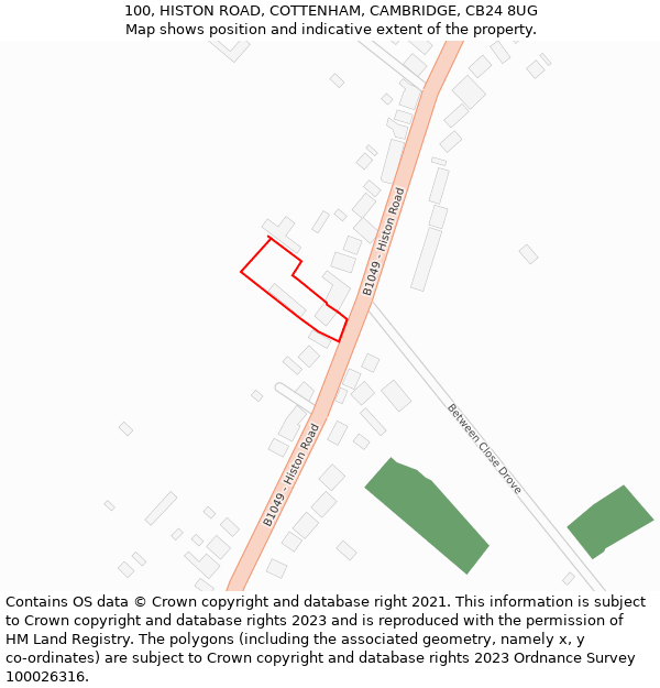 100, HISTON ROAD, COTTENHAM, CAMBRIDGE, CB24 8UG: Location map and indicative extent of plot