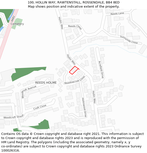 100, HOLLIN WAY, RAWTENSTALL, ROSSENDALE, BB4 8ED: Location map and indicative extent of plot