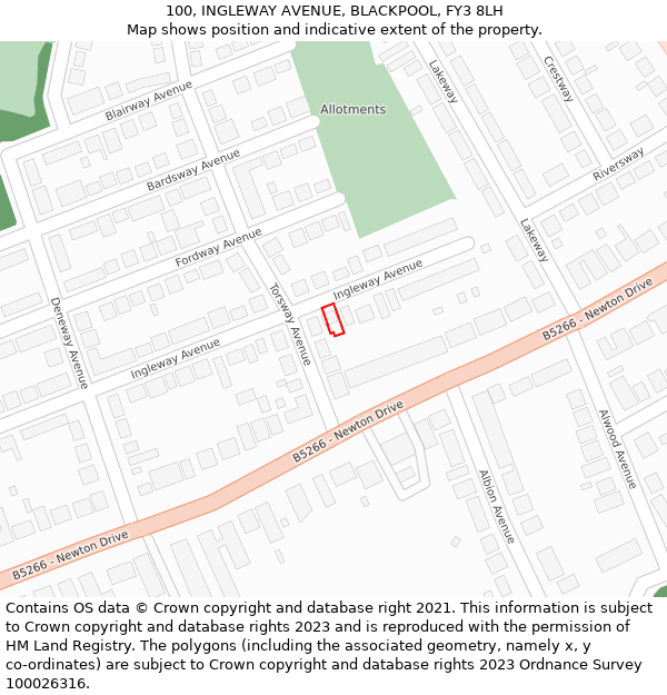 100, INGLEWAY AVENUE, BLACKPOOL, FY3 8LH: Location map and indicative extent of plot
