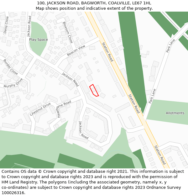 100, JACKSON ROAD, BAGWORTH, COALVILLE, LE67 1HL: Location map and indicative extent of plot