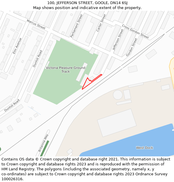100, JEFFERSON STREET, GOOLE, DN14 6SJ: Location map and indicative extent of plot