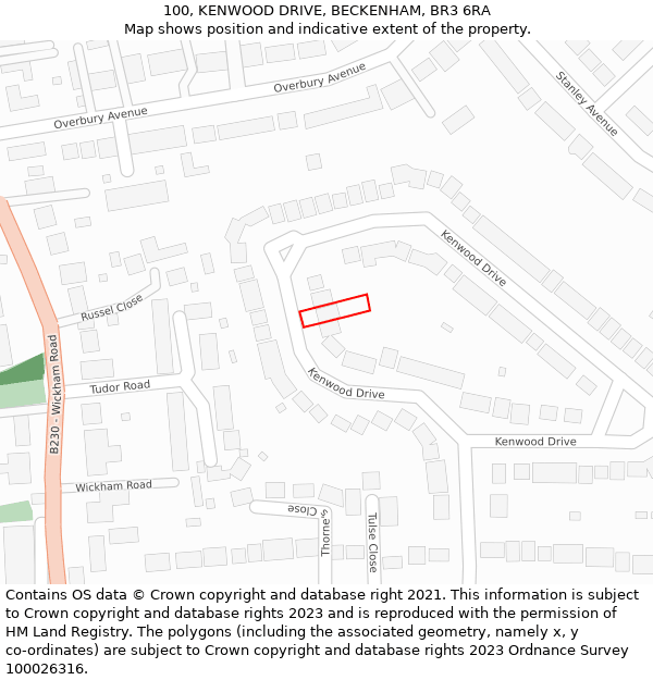 100, KENWOOD DRIVE, BECKENHAM, BR3 6RA: Location map and indicative extent of plot